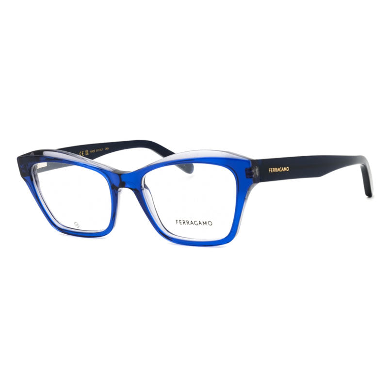 Ferragamo Salvatore Ferragamo Eyeglasses Cat Eye Full Rim, Blue/Grey Frame and Clear Demo Lenses Lens SF2951N435