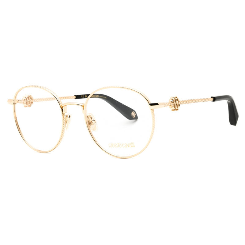 Roberto Cavalli Eyeglasses Round Full Rim, Shiny Rose Gold Frame and Clear Demo Lenses Lens VRC0470300