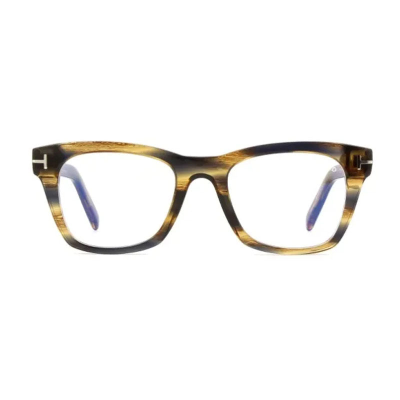 Tom Ford Eyeglasses Square Full Rim, Shiny Light Brown Frame and Clear Blue Light Block Lens FT5886-B045