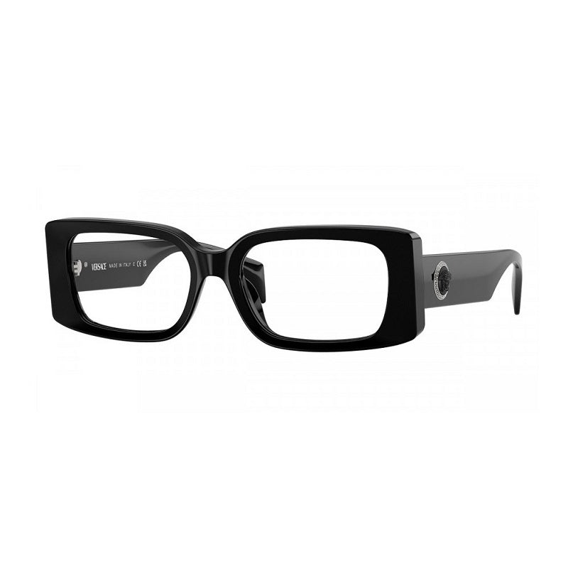Versace Eyeglasses Rectangle Full Rim, Black Frame and Clear Demo Lenses Lens VE3362UGB1