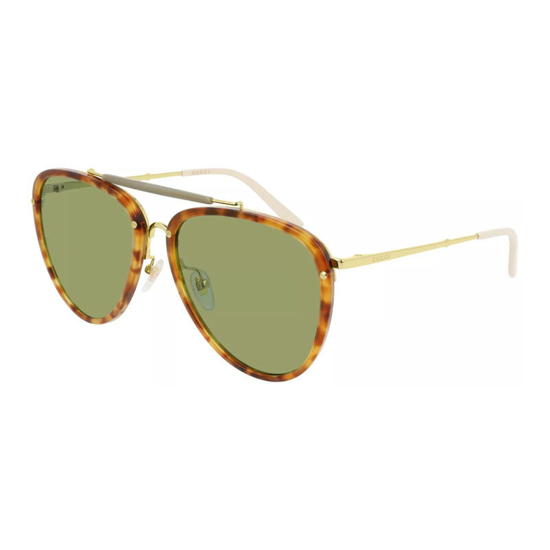 Gucci Sunglasses Aviator Full Rim, Havana/Gold Frame and Green Lens GG0672S003