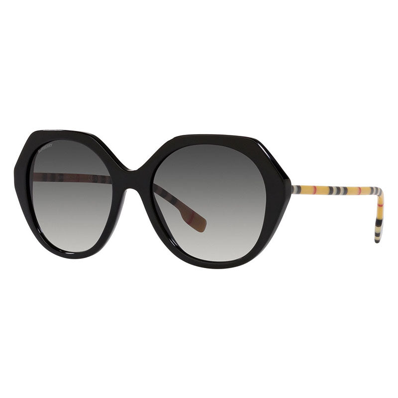 Burberry Sunglasses Round Full Rim, Black Frame and Grey Gradient Lens BE437538538G