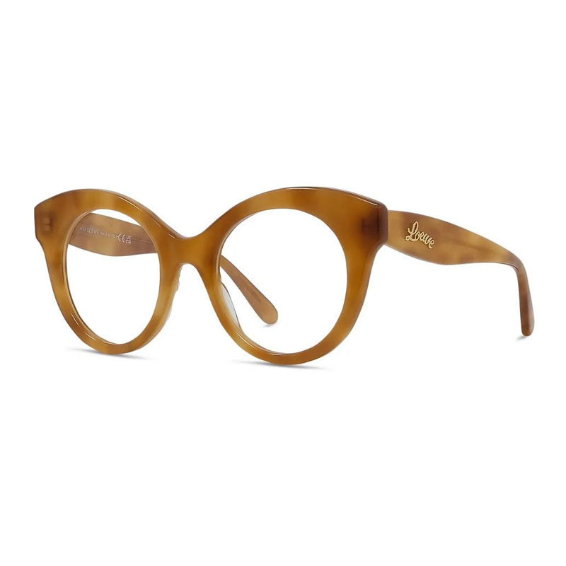 Loewe Eyeglasses Cat Eye Full Rim, Blonde Havana Frame and Clear Demo Lenses Lens LW50074I053