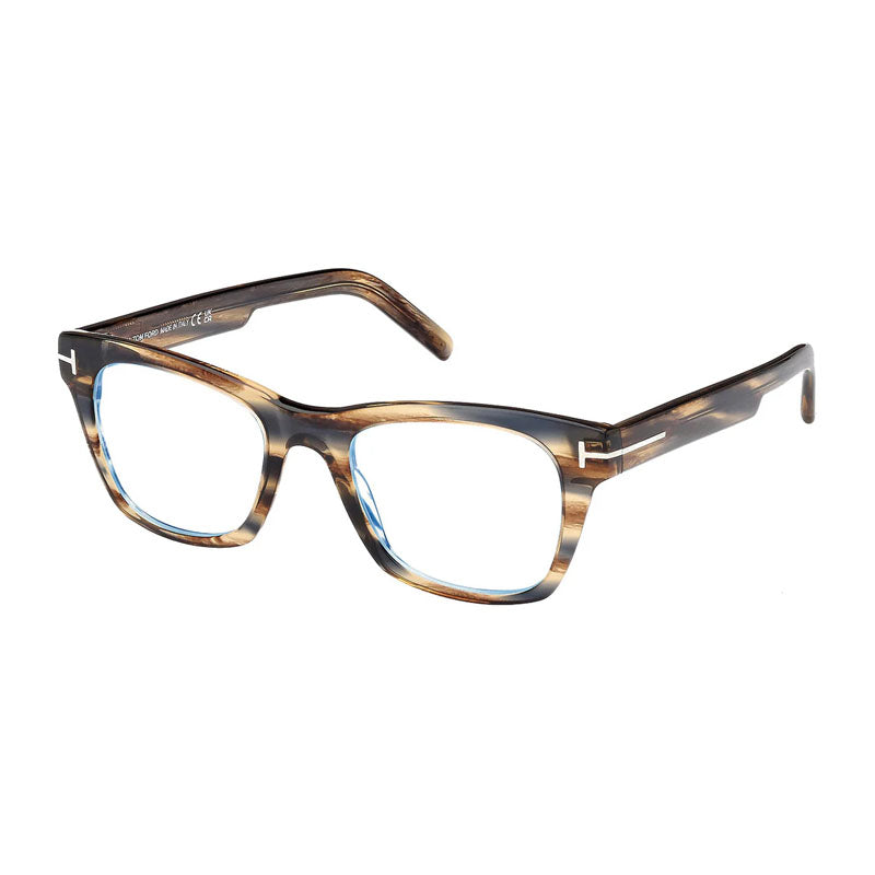 Tom Ford Eyeglasses Square Full Rim, Havana Frame and Clear Blue Light Block Lens FT5886-B045