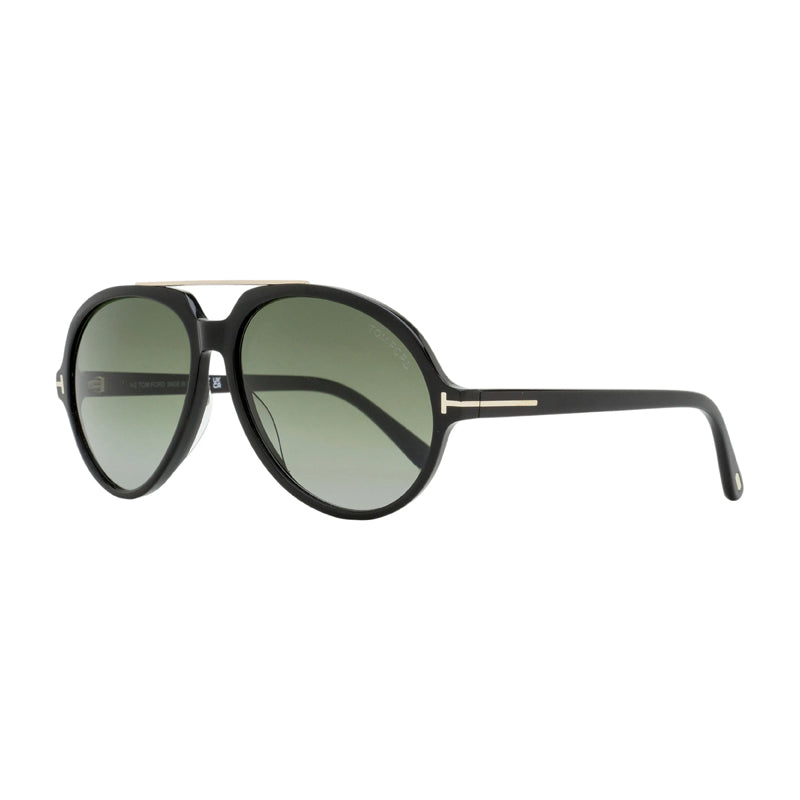 Tom Ford Sunglasses Aviator Full Rim, Shiny Black Frame and Smoke Gradient Lens FT121001B