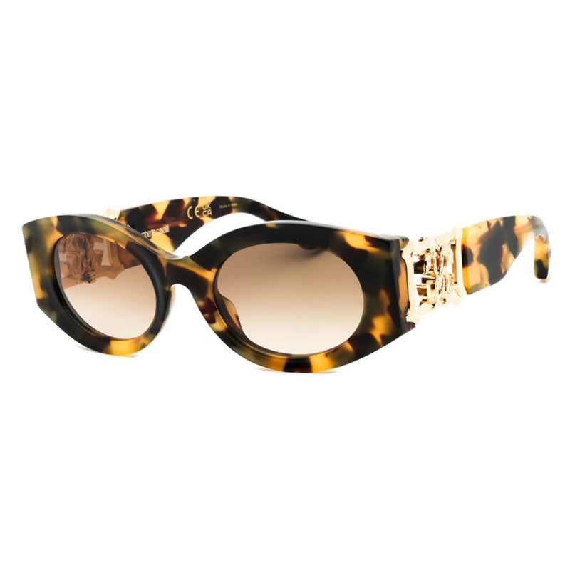 Roberto Cavalli Sunglasses Oval Full Rim, Vintage Havana Frame and Brown Gradient Lens SRC0640AGG