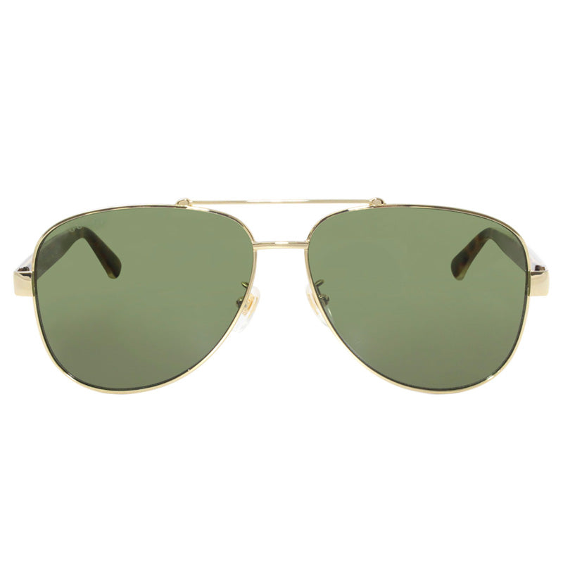 Gucci Sunglasses Aviator Full Rim, Gold Havana Frame and Green Lens GG0528S009