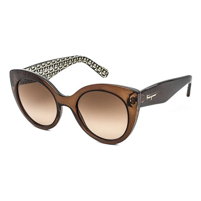 Ferragamo Salvatore Ferragamo Sunglasses Cat Eye Full Rim, Transparent Brown Frame and Brown Gradient Lens SF964S210