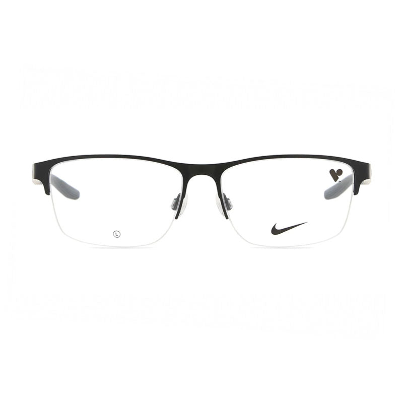 Nike Eyeglasses Rectangle Semi Rim, Satin Gunmetal/Matte Gridir Frame and Clear Demo Lens Lens NIKE8153001