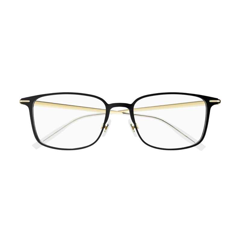 Montblanc Eyeglasses Rectangle Full Rim, Black/Gold Frame and Clear Demo Lensn Lens MB0196OK002