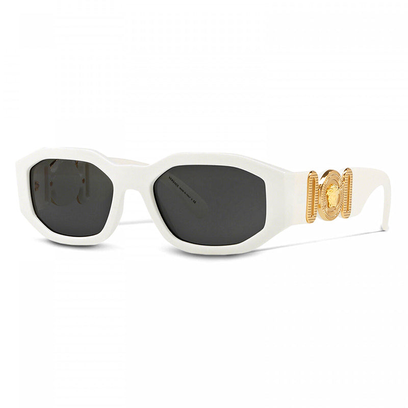 Versace Sunglasses Oval Full Rim, White Frame and Dark Grey Lens VE4361401/87