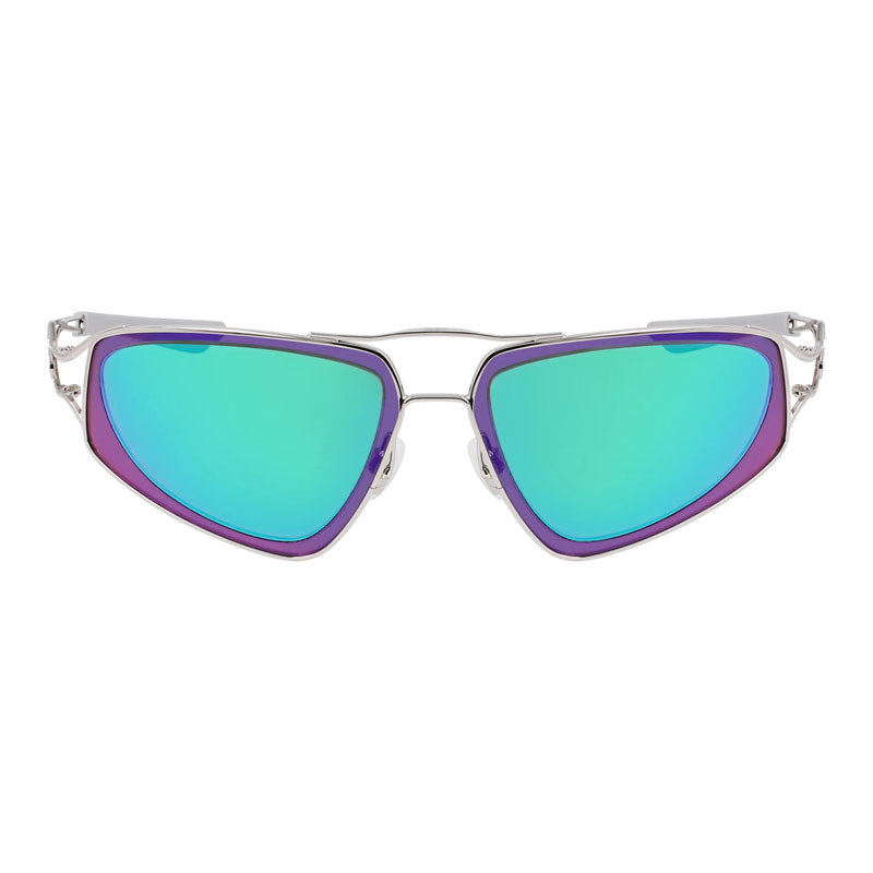 Nike Sunglasses Oval Full Rim, Silver Frame and Green Mirror Lens NIKEVEILEV24048043