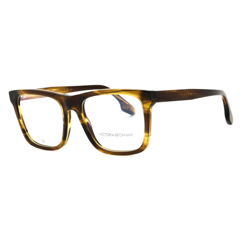 Victoria Beckham Eyeglasses Square Full Rim, Striped Khaki Frame and Clear Demo Lenses Lens VB2670318