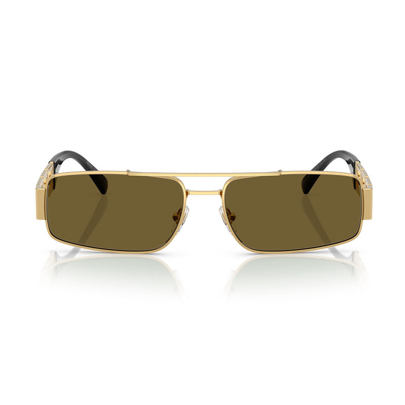 Versace Sunglasses Rectangle Full Rim, Shiny Gold Frame and Brown Lens VE2257100273