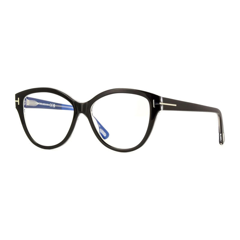Tom Ford Eyeglasses Cat Eye Full Rim, Black/Crystal Frame and Clear Blue Light Block Lens FT5954-B003
