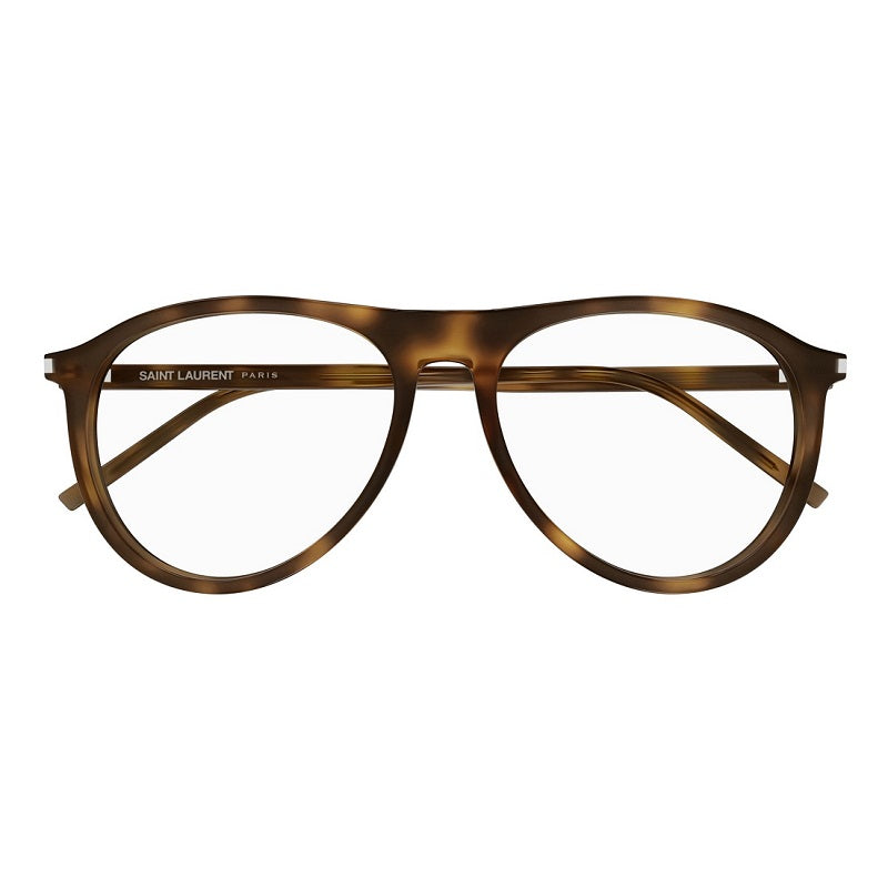 Saint Laurent Eyeglasses Aviator Full Rim, Medium Havana Frame and Transparent AR Lens SL667OPT002