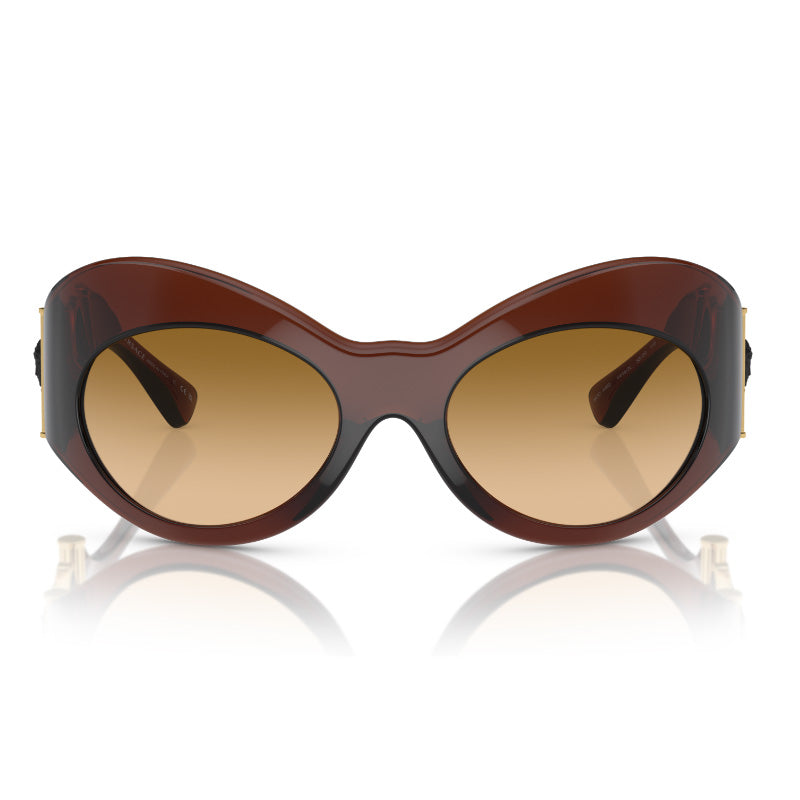 Versace Sunglasses Oval Full Rim, Transparent Brown Frame and Yellow Gradient Brown Lens VE446254462L