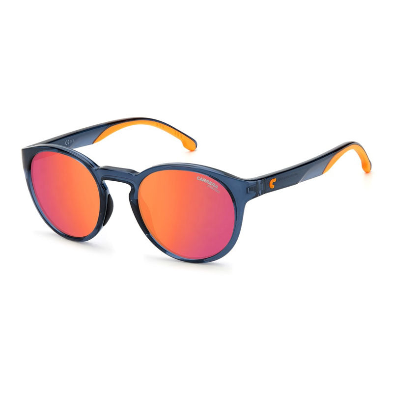 Carrera Sunglasses Round Full Rim, Blue Frame and Orange Red Mirror Lens CARRERA8056/S0PJPUZ