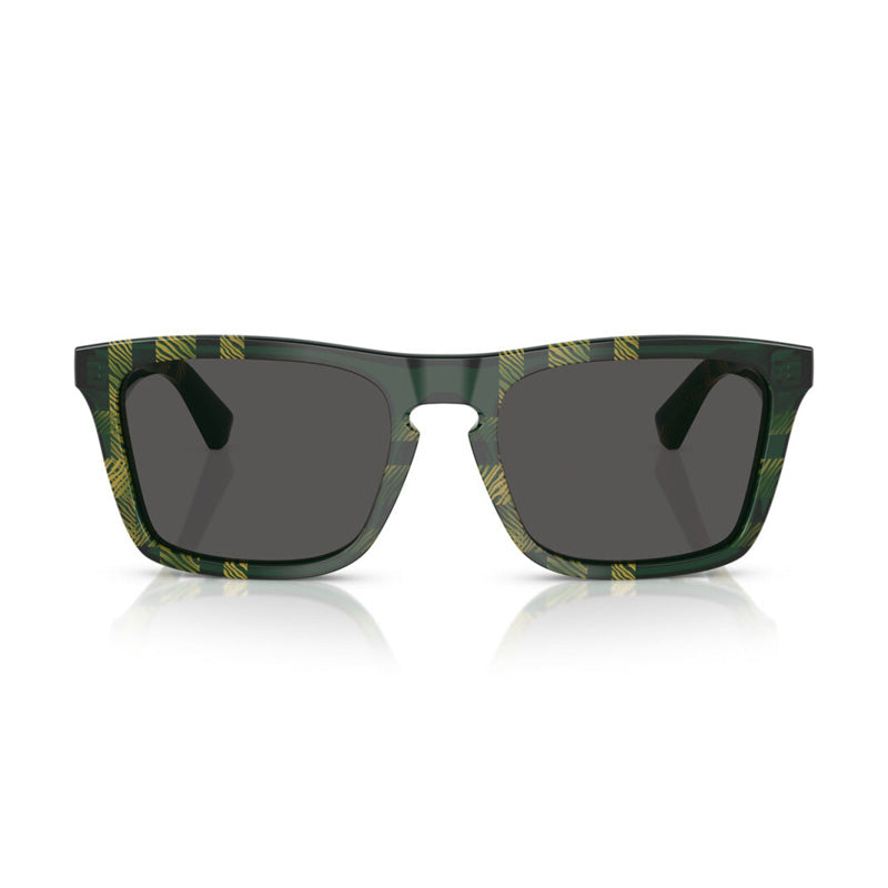 Burberry Sunglasses Square Full Rim, Check Green Frame and Dark Grey Lens BE4434412587