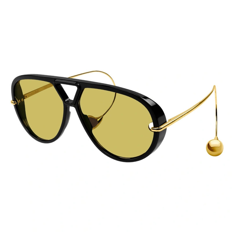 Bottega Veneta Sunglasses Geometric Full Rim, Black and Gold Frame and Yellow Lens BV1273S003