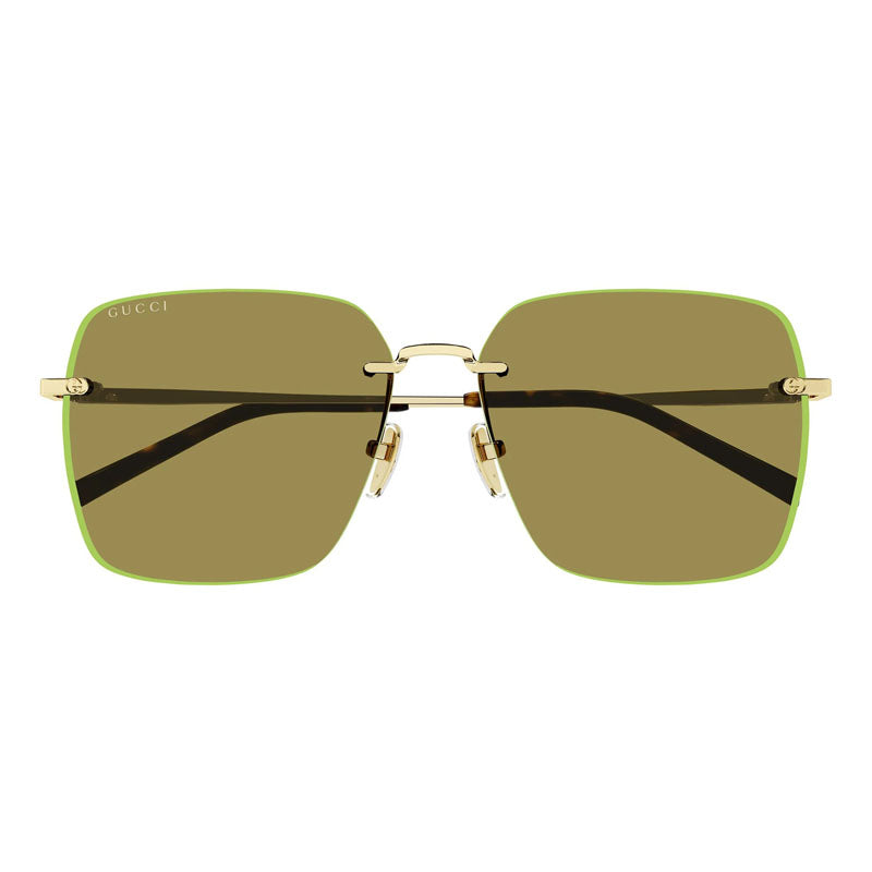Gucci Sunglasses Square Full Rim, Gold/Green Frame and Brown with Gold Mirror Lens GG1955SA004