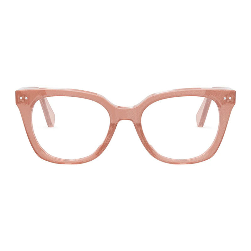 Celine Eyeglasses Square Full Rim, Pink with Glitter Frame and Clear Demo Lens Lens CL50116I074