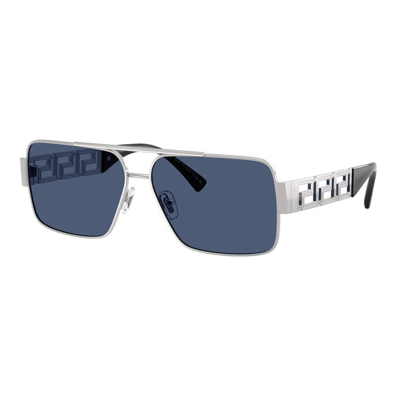 Versace Sunglasses Rectangle Full Rim, Silver Frame and Dark Blue Lens VE2290100180