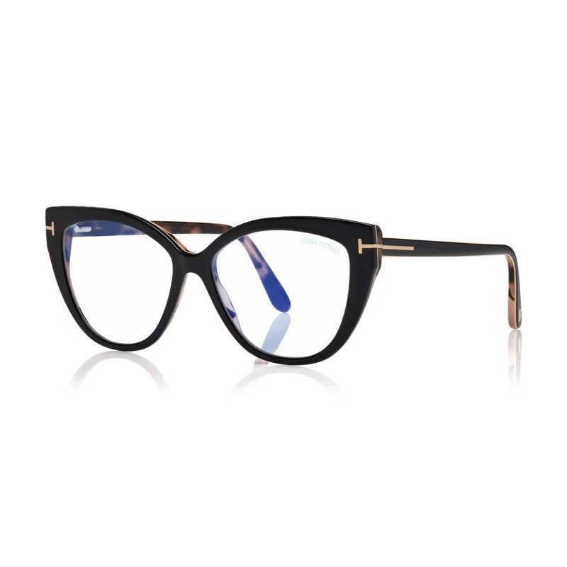 Tom Ford Eyeglasses Cat Eye Full Rim, Black/Havana Frame and Clear Blue Light Block Lens FT5673-B005