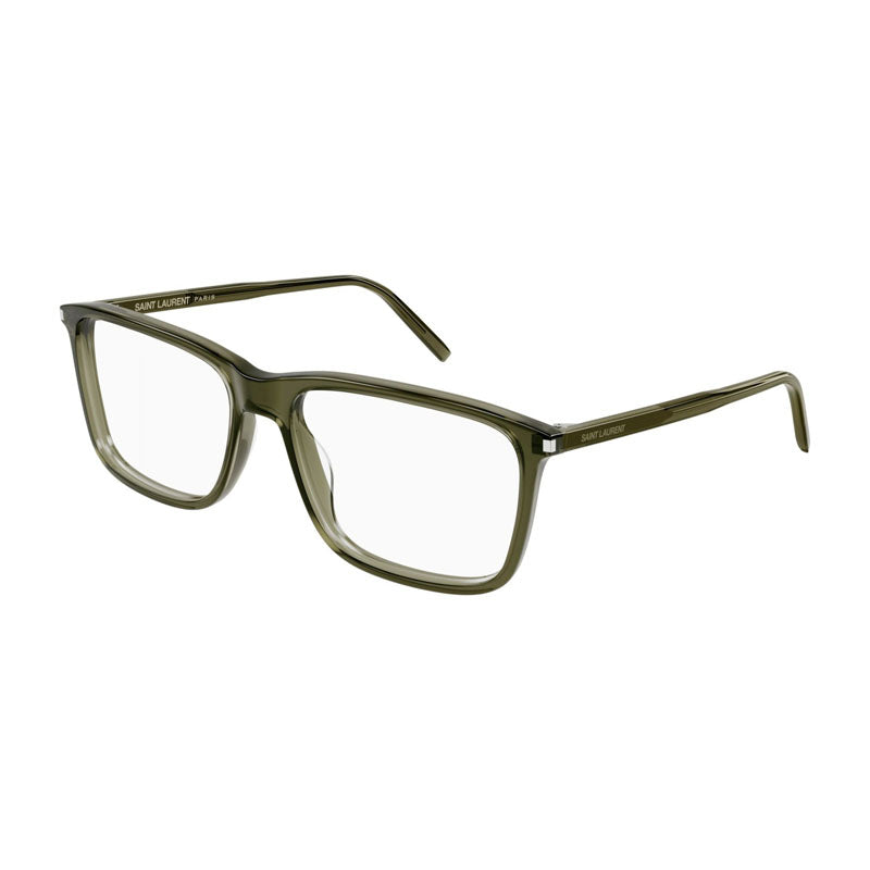 Saint Laurent Eyeglasses Square Full Rim, Shiny Green Frame and Clear Demo Lens Lens SL454008