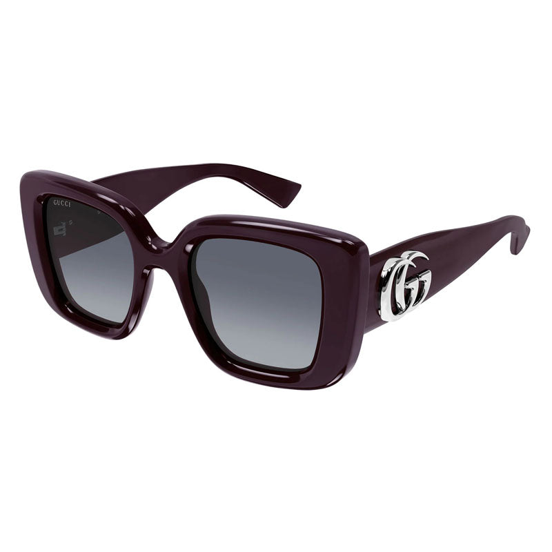 Gucci Sunglasses Square Full Rim, Shiny Dark Purple Frame and Grey Gradient Lens GG1975S004