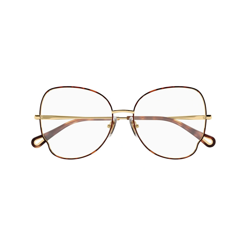 Chloe Eyeglasses Butterfly Full Rim, Havana/Gold Frame and Clear Demo Lenses Lens CH0098O004