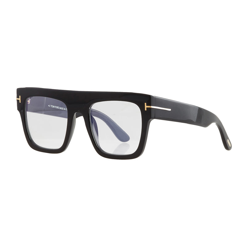 Tom Ford Eyeglasses Square Full Rim, Shiny Black Frame and Clear/Blue-Light Block Lenses Lens FT0847001