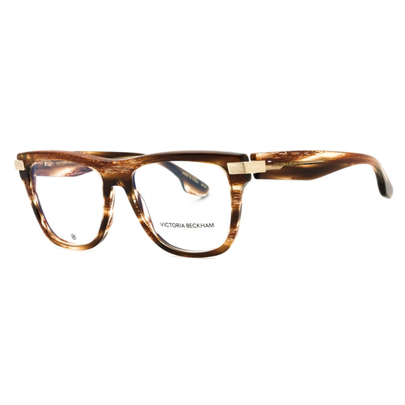 Victoria Beckham Eyeglasses Rectangle Full Rim, Light Brown Horn Frame and Clear Demo Lenses Lens VB2676228