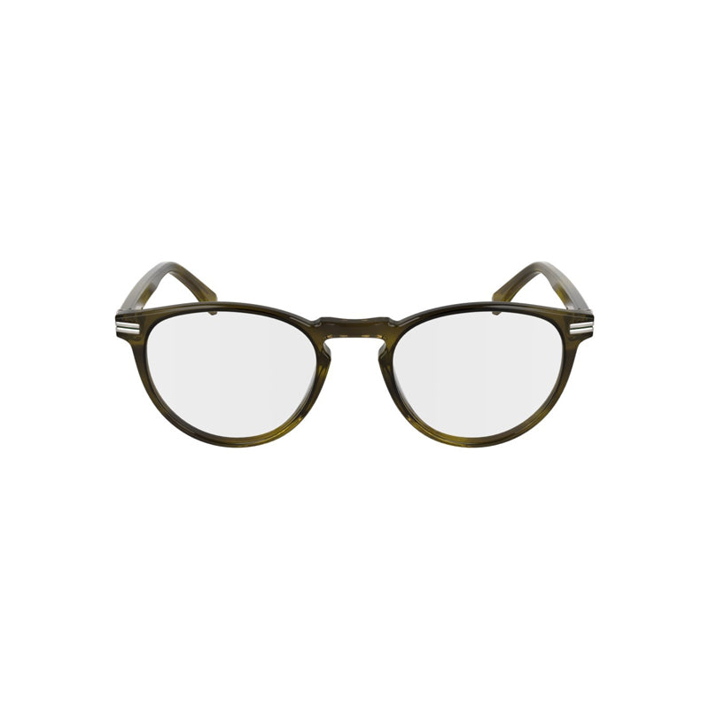 Lacoste Eyeglasses Round Full Rim, Striped Khaki Frame and Clear Demo Lenses Lens L2966275