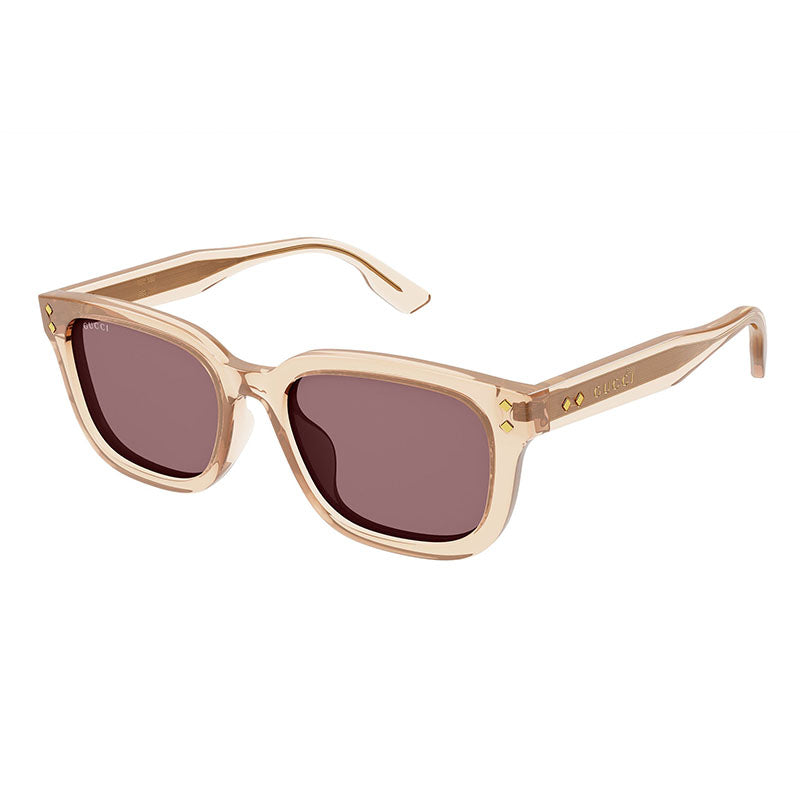 Gucci Sunglasses Square Full Rim, Shiny Transparent Light Orange Frame and Solid Brick Lens GG1605SK004