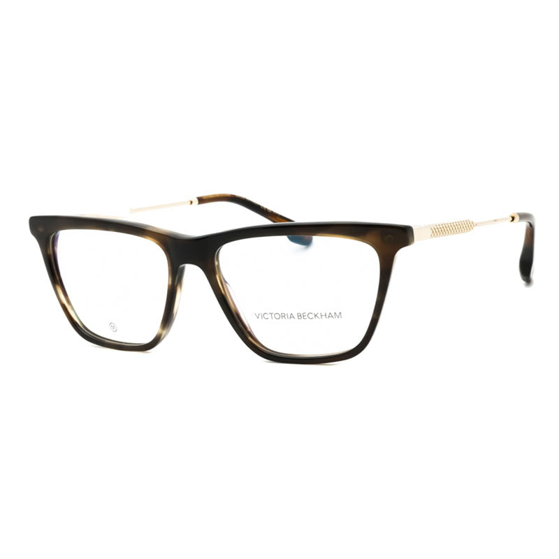 Victoria Beckham Eyeglasses Rectangle Full Rim, Striped Khaki Havana Frame and Clear Demo Lenses Lens VB2663321