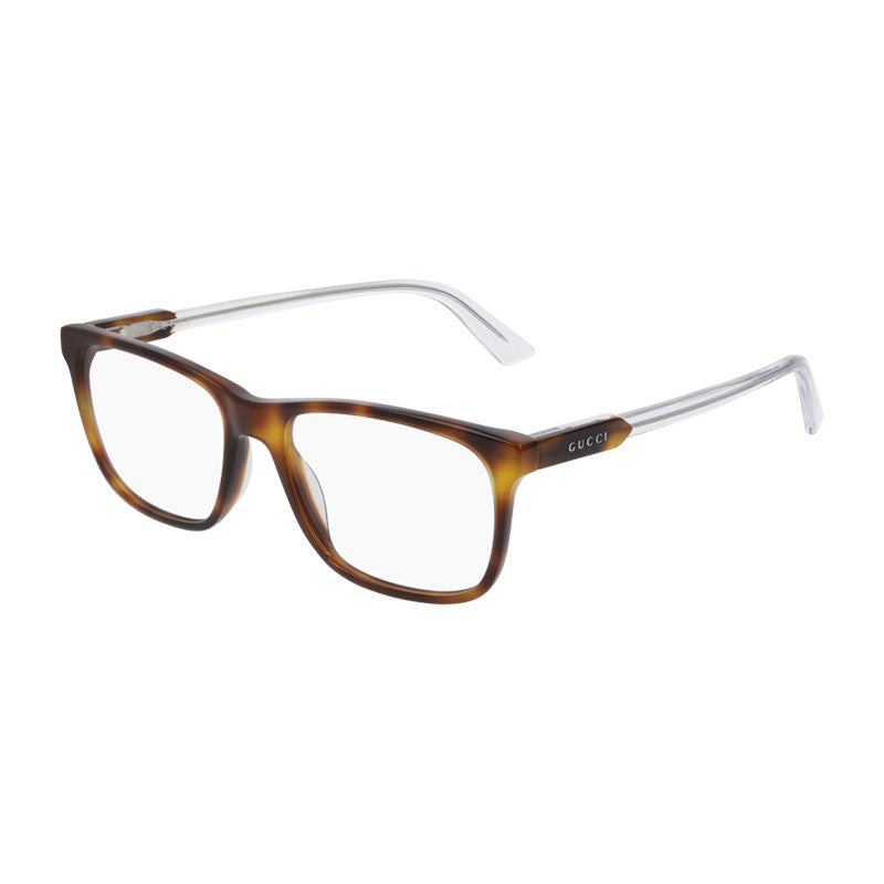 Gucci Eyeglasses Rectangle Full Rim, Havana/Transparent Frame and Clear Demo Lenses Lens GG0490O003