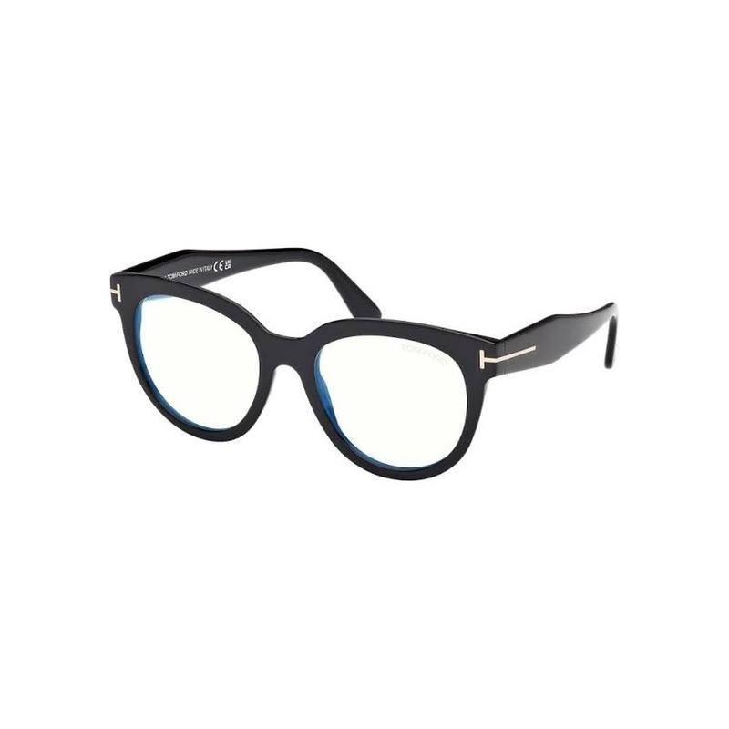 Tom Ford Eyeglasses Oval Full Rim, Shiny Black Frame and Clear/Blue-light Block Lenses Lens FT5987-B001