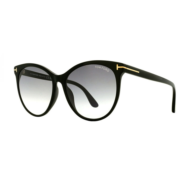 Tom Ford Sunglasses Cat Eye Full Rim, Shiny Black Frame and Smoke Gradient Lens FT078701B