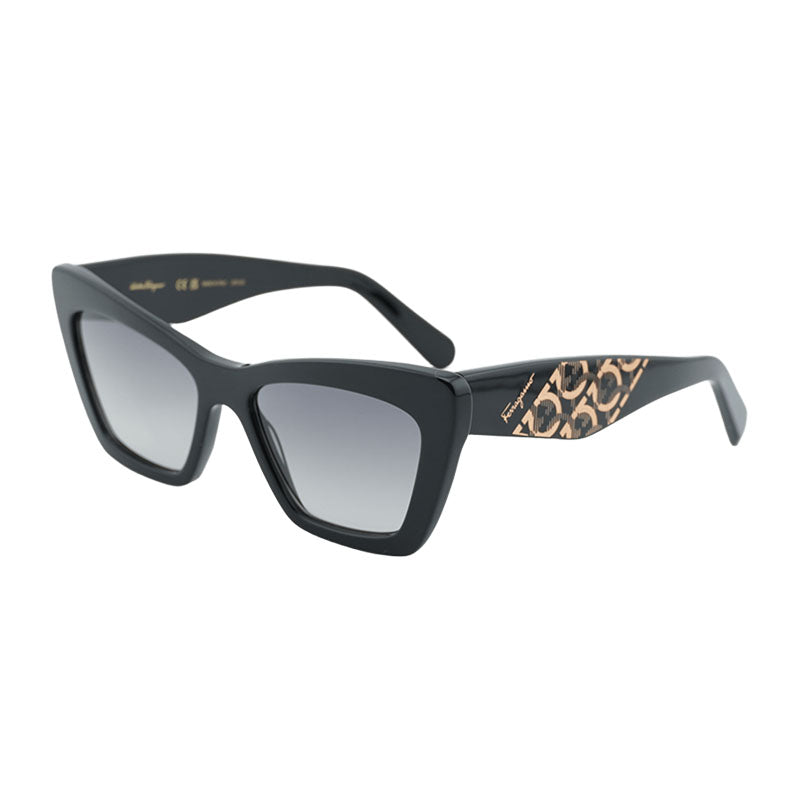Ferragamo Salvatore Ferragamo Sunglasses Cat Eye Full Rim, Shiny Black Frame and Grey Gradient Lens SF1081S001