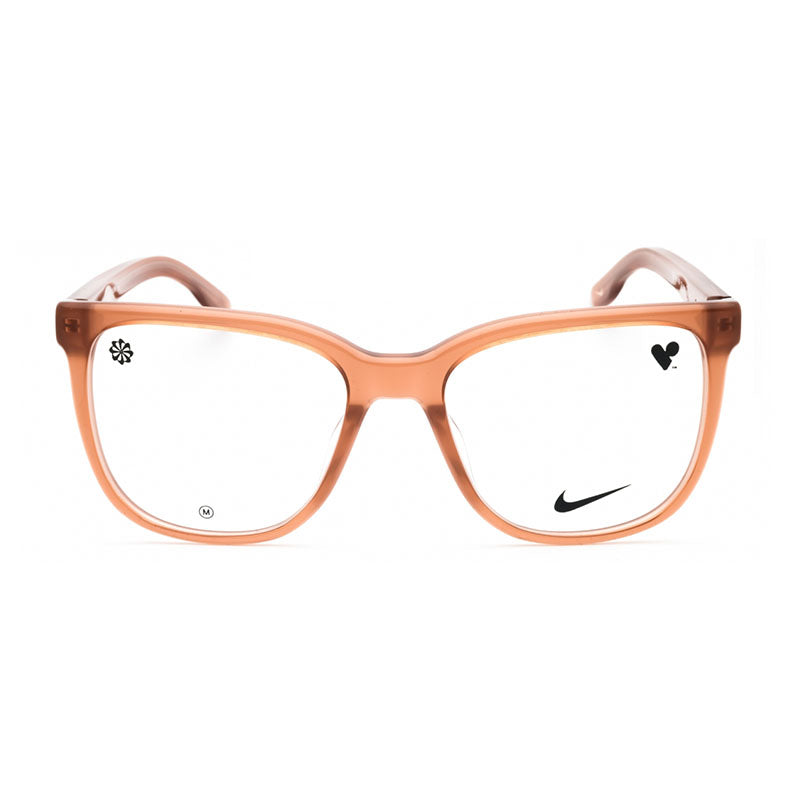 Nike Eyeglasses Square Full Rim, Milky Warm Sand Laminate Frame and Clear Demo Lenses Lens NIKE7166272