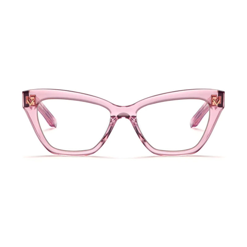 Valentino Eyeglasses Cat Eye Full Rim, Transparent Pink Frame and Clear Demo Lens Lens VLX-140C