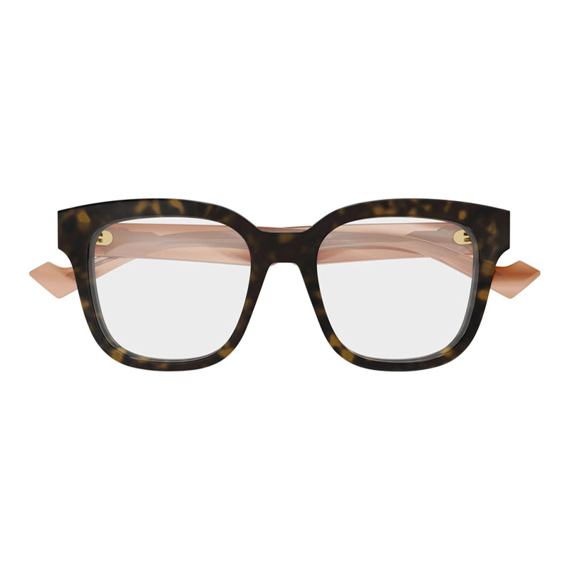 Gucci Eyeglasses Square Full Rim, Dark Havana/Pink Frame and Clear Demo Lens Lens GG0958O014