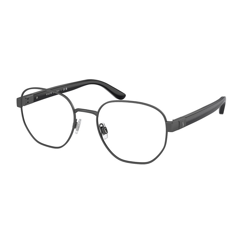 Polo Ralph Lauren Eyeglasses Rectangle Full Rim, Semi Shiny Dark Gunmetal Shiny Black Frame and Clear Demo Lenses Lens PH12249307