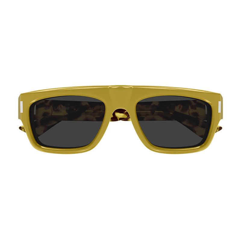 Saint Laurent Sunglasses Square Full Rim, Shiny Solid Ocra/Spotted Havana Frame and Grey Lens SL762004