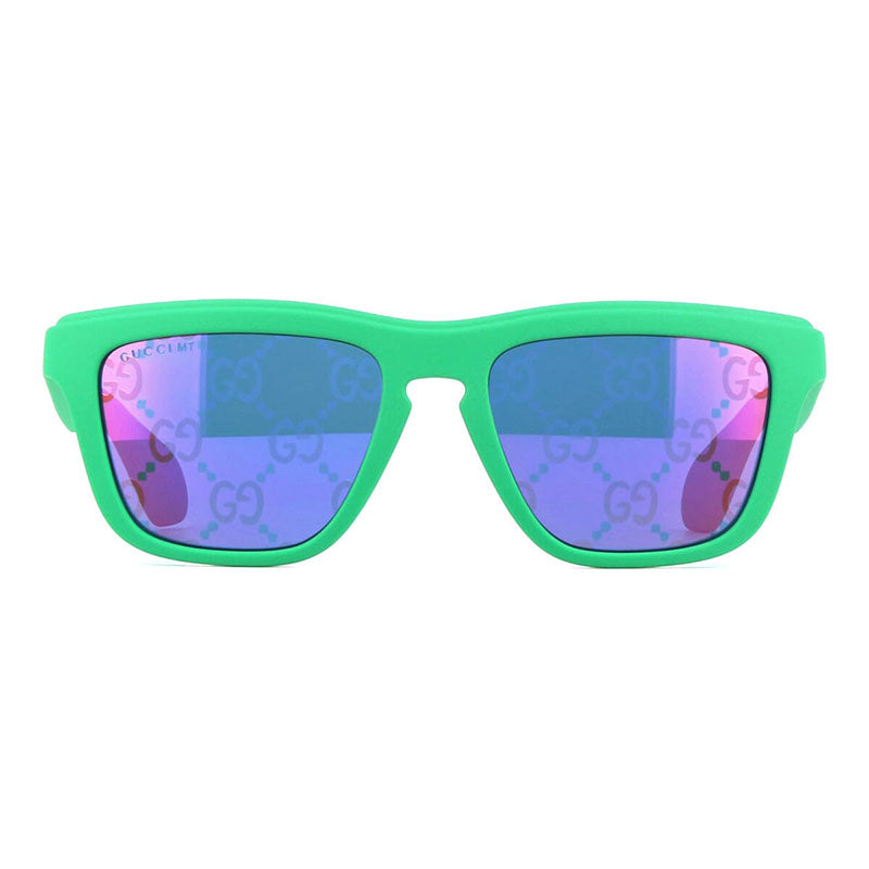 Gucci Sunglasses Square Full Rim, Matte Green Frame and Blue Multicolor Mirror with GG Pattern Lens GG1571S004
