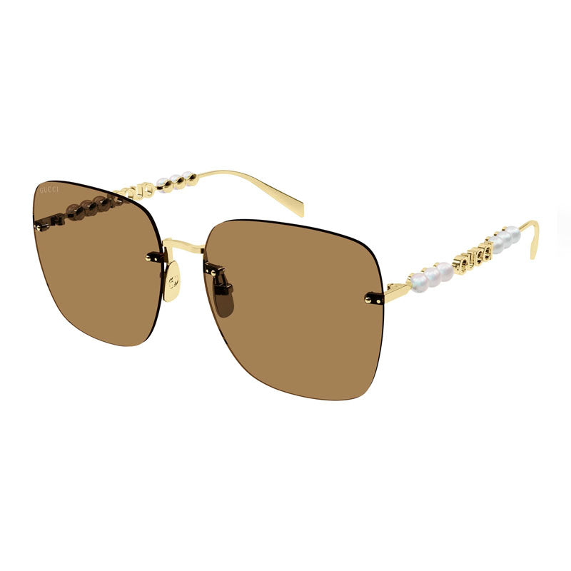 Gucci Sunglasses Square Rimless, Gold Frame and Brown Lens GG1923SA003
