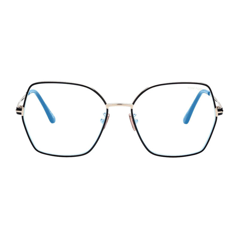 Tom Ford Eyeglasses Butterfly Full Rim, Pale Gold Frame and Clear Blue Light Block Lens FT5876-B032