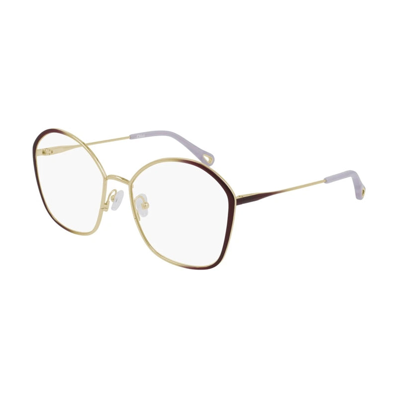 Chloe Eyeglasses Butterfly Full Rim, Bordeaux/Gold Frame and Clear Demo Lenses Lens CH0017OA004