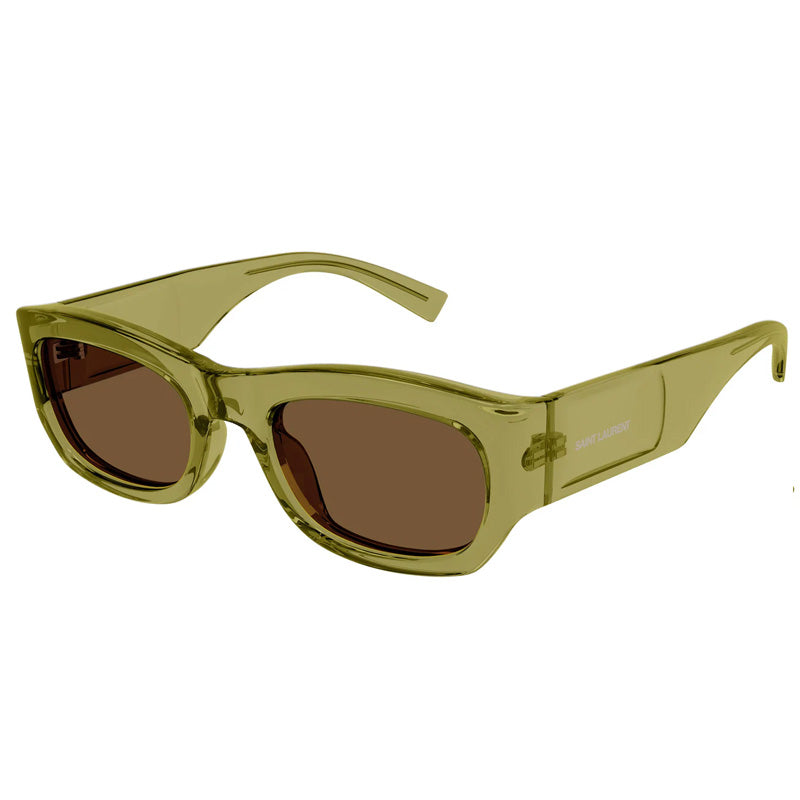 Saint Laurent Sunglasses Rectangle Full Rim, Transparent Acid Green Frame and Brown Lens SL713004